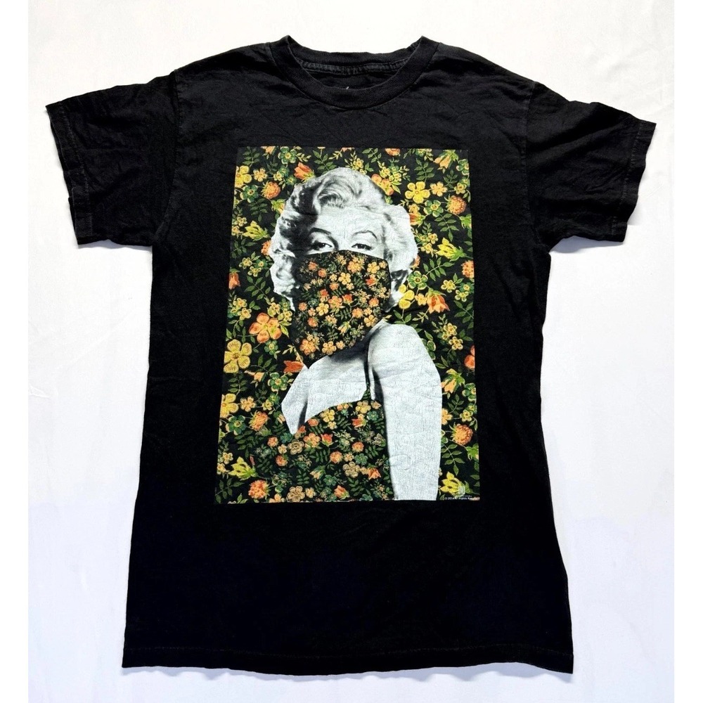 We Love Fine T Shirt Mens Small Black‎ Graphic Print Marilyn Monroe Floral Mask
